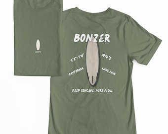 Camiseta DRIFT Bonzer Surf / Serie Board Outline / Camiseta Wing Fin / California de los años 70 / Deep Concave Flow