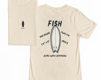 Camiseta de surf DRIFT Fish / Serie Board Outline / Camiseta Twin Fin / Deslízate con actitud