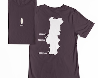 DRIFT Portugal Surf Map Tee Nazaré Peniche Arrifana Heavyweight Graphic Surf Shirt