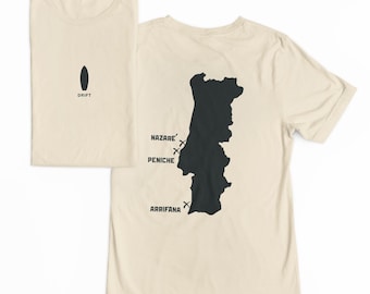 DRIFT Portugal Surf Map Tee Nazaré Peniche Arrifana Heavyweight Graphic Surf Shirt