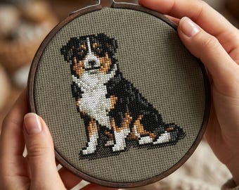 Australian Shepherd Cross Stitch Pattern - Tiny Sitting Dog PDF