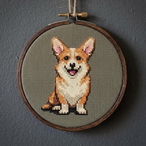 Patrón de punto de cruz Mini Masterpiece Corgi sentado (PDF)