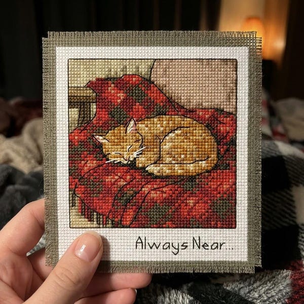 Cat Cross Stitch Pattern - Sleeping Ginger Cat Cozy Memory PDF