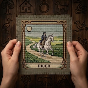Mini Masterpiece Lenormand Cross Stitch Pattern - No. 1 Rider PDF Pattern