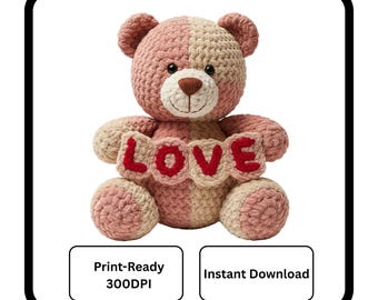 Valentine Crochet Bear Faux Embroidery Chenille Patch DTF Transfer Sublimation PNG