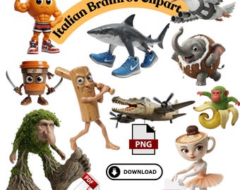 Italienisches Brainrot Bundle - 10 PNG SVG 3D - Tralalero, Tung Sahur, Bombardino - CLIPART