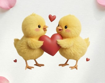 Watercolor Valentine baby chick clipart, cute fluffy spring birds PNG for scrapbooking