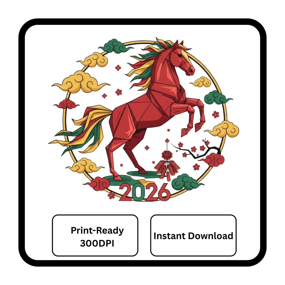 2026 Year of the Horse PNG - Origami Zen Garden - Lunar New Year DTF ...