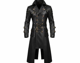 Steampunk Leather Trench Coat - Victorian Gothic Duster, Cosplay Overcoat