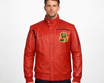 Cobra Kai Red Leather Bomber Jacket – Karate Kid TV Show Cosplay Jacket for Men