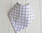 Bandana Dribble Bib with Organic Bamboo/Cotton Fleece and 'Grey Polka' fabric  - A Gift Idea by Cwtch Bugs