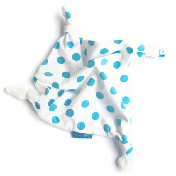 Baby Comforter / Security Blanket Soft Blue Polka Jersey & Smooth Minky  -  A Gift Idea from Cwtch Bugs