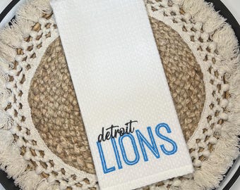 Lions Football-handdoek • Detroit Team Spirit • Geborduurd keukenaccent