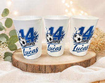Personalized football-themed birthday cup sticker – Name + age – Cup decoration, children's gift, football theme