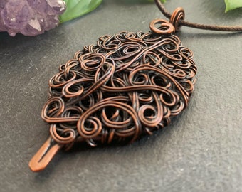 Copper Leaf Necklace on Adjustable Cotton Cord - Forest Witch Necklace - Enchanted Forest Witch Aesthetic - Wiccan Necklace