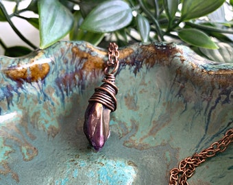 Titanium Aura Quartz Raw Crystal Necklace ~ Genuine Copper Crystal Jewellery ~ Spiritual Crystal Jewelry ~ Raw Crystal Pendant