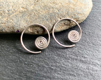 Sterling Silver Sleeper Earrings - Celtic Spiral Hoop Earrings - Minimalist Open Hoop Earrings