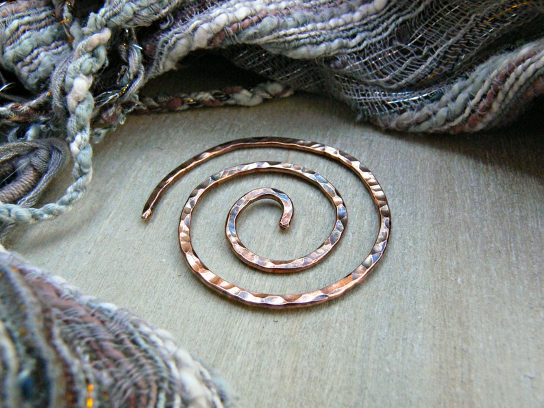 Copper Wire Shawl Pin Hammered Textured Spiral Sweater Pin for Knitwear, Boxed Celtic Brooch Christmas Gifts for Knitters image 3