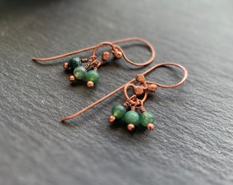 Moss Agate Earrings - Copper and Green Moss Agate Dangle Earrings - Celtic Earrings for the Modern Witch - Dainty Gemstone Earrings