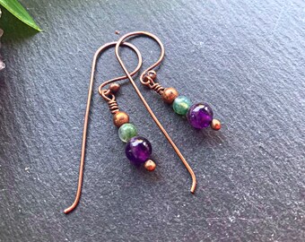 Amethyst and Moss Agate Earrings - Semi Precious Stone Earrings - Enchanted Forest Jewellery - Pagan Earrings - Celtic Inspired Earrings