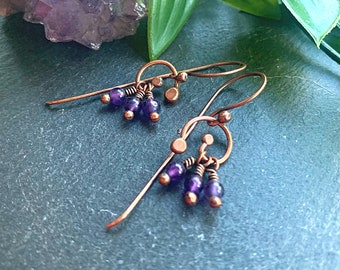 Amethyst Earrings - Copper and Amethyst Dangle Earrings - Celtic Earrings for the Modern Witch - February Birthstone Jewellery
