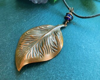 Amethyst and Copper Leaf Pendant - Enchanted Forest Necklace - Wiccan Necklace Protection Amulet - Celtic Norse Pagan Jewellery - Gift Set