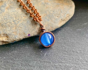 Minimalist Gemstone Pendant Necklace - Dainty Copper Necklace with Choice of Semi Precious Stone - Simple Orb Necklace
