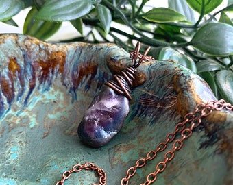 Silver Aura Quartz Raw Crystal Necklace ~ Genuine Copper Crystal Jewellery ~ Spiritual Crystal Jewelry ~ Raw Crystal Pendant