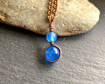 Minimalist Gemstone Pendant Necklace - Dainty Copper Necklace with Choice of Semi Precious Stone - Simple Charm Necklace