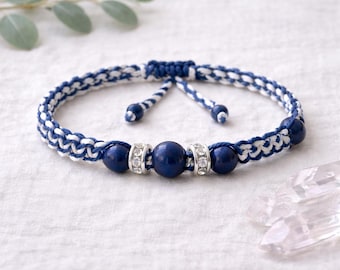 Custom Macrame Crystal Bracelet, Adjustable Beaded Gift