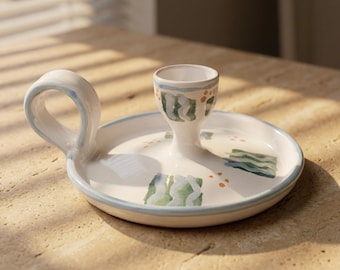 Terra Cotta Hand Painted Pottery Candle Holder