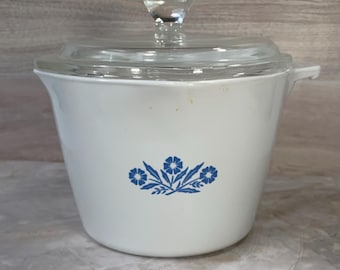 Vintage Corning Ware P-55-B Cornflower 1 Qt Sauce Maker, Measuring Bowl
