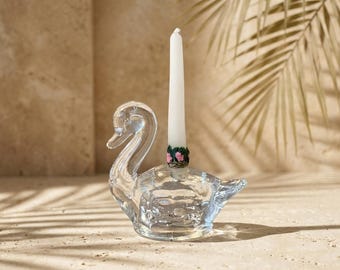 Biedermann Glass Swan Mini (2 1/2") Candlestick Holder, Vintage, Birthday Gift