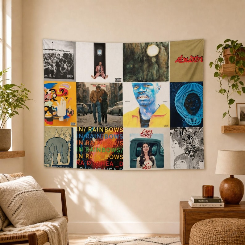 Personalized album cover flag featuring various popular music artists in a grid layout.