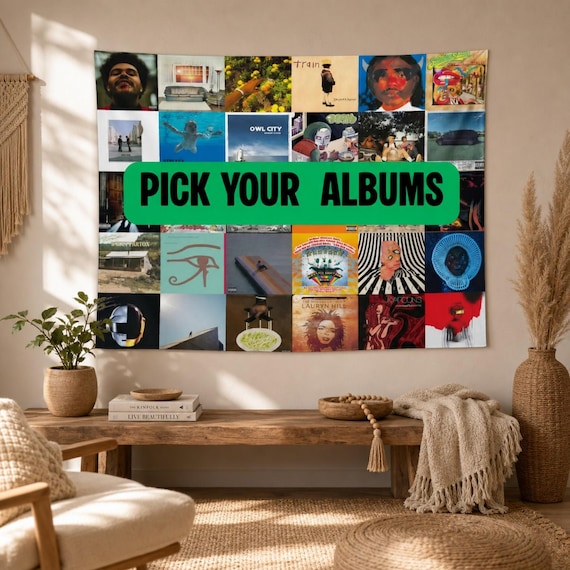 Custom Album Cover Tapestry - Personalized Music Flag for Dorm Room Decor, Aesthetic Music Collage Wall Hanging,Music Lover Gift for Him Her
