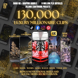 130,000 + Luxury Lifestyle Video Reels, Cars, Yachts, Planes (MRR + PLR)