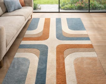 Hand-Tufted Wool Area Rug | Retro 70s Geometric Design