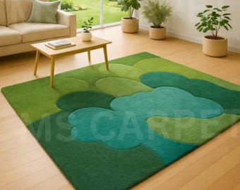 Hand-Tufted Wool Moss Area Rug, 3D Forest Floor Carpet, Biophilic Design