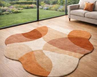 Hand-Tufted Wool Rug – Mid-Century Modern Abstract Terracotta Beige Area Rug
