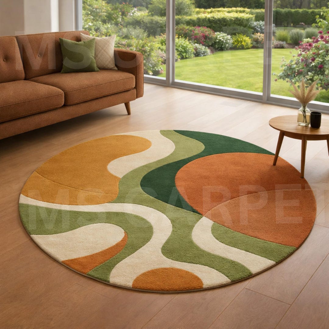 Hand Tufted Round Wool Rug - Mid Century Modern Circular Area Rug ...