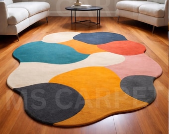 Hand-Tufted Wool Rug – Irregular Shape, Mid-Century Modern Area Carpet