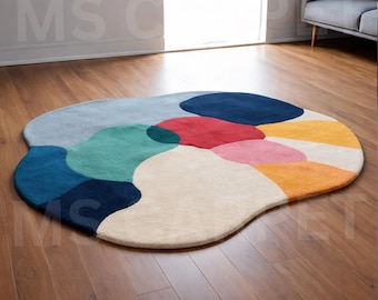 Hand-Tufted Wool Area Rug – Abstract Organic Shape, Mid-Century Modern Art Carpet