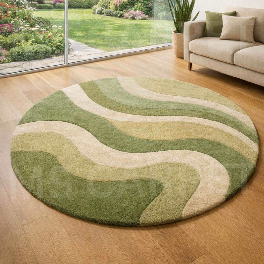 Hand-tufted Wool Rug: Sage Green Wave, Modern Abstract Design - Etsy