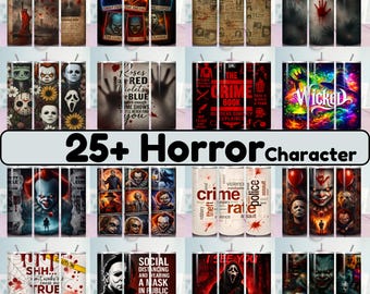 25+ Horror Character Tumbler Wrap PNG Bundle | Spooky Halloween Skinny Tumbler Design | Horror Art 20oz Sublimation Wrap | Instant Download
