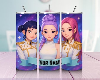 Paquete de imágenes PNG de envolturas para vasos Huntrix de 20 oz, vaso de Cazadores de Demonios, regalo para fans de Huntrix, vaso delgado del grupo Kpop