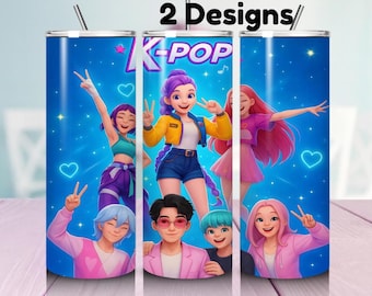 Paquete de imágenes PNG de envolturas para vasos Huntrix de 20 oz, vaso de Cazadores de Demonios, regalo para fans de Huntrix, vaso delgado del grupo Kpop