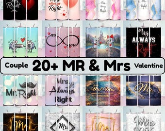 Mr & Mrs Tumbler Wrap Bundle | Couple Valentine PNG (Digital Download)