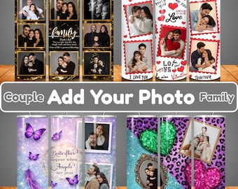 Valentine Photo Collage Tumbler Wrap PNG, Custom Love Memory Cup Design, Romantic Personalized 20oz Skinny Tumbler Sublimation
