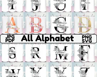 Floral Monogram Tumbler Wrap Bundle | Alphabet Letters (Digital Download)