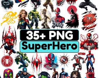 35+ Superhero PNG Bundle | Comic Hero Clipart Pack | Action Hero Graphics | Transparent Background PNG | Digital Download